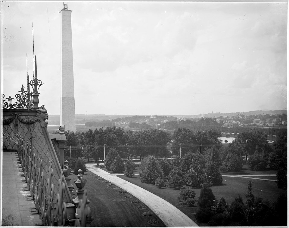 View of the uncompleted Washington Monument, taken from the roof of the Main building of the Department of... - NARA - 516531