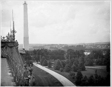 View of the uncompleted Washington Monument, taken from the roof of the Main building of the Department of... - NARA - 516531
