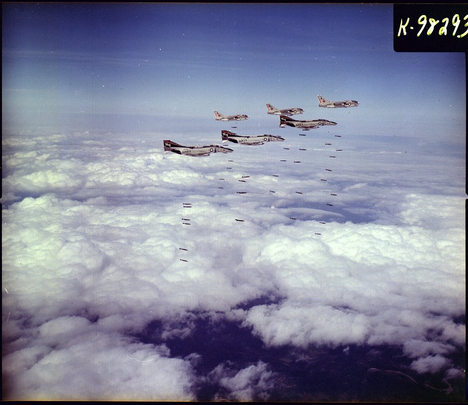 Vietnam. Three Fighter Squadron 161 (VF-161) F-4D Phantom II fighter aircraft from the attack aircraft carrier USS... - NARA - 558517
