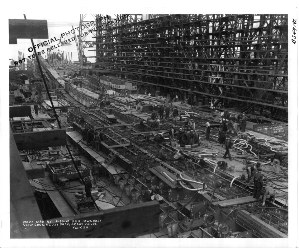USS Iowa (BB61) in the New York Navy Yard Looking Aft From About Frame 101 - NARA - 5957436