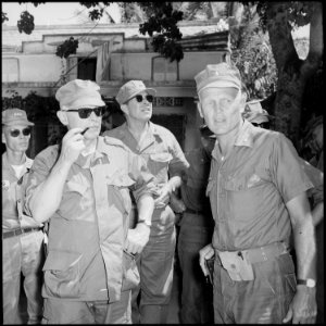 Vietnam....Lieutenant Colonel F.S. Wood, commanding officer, 1st Battalion, 7th Marine Regiment, shows Secretary of... - NARA - 532472