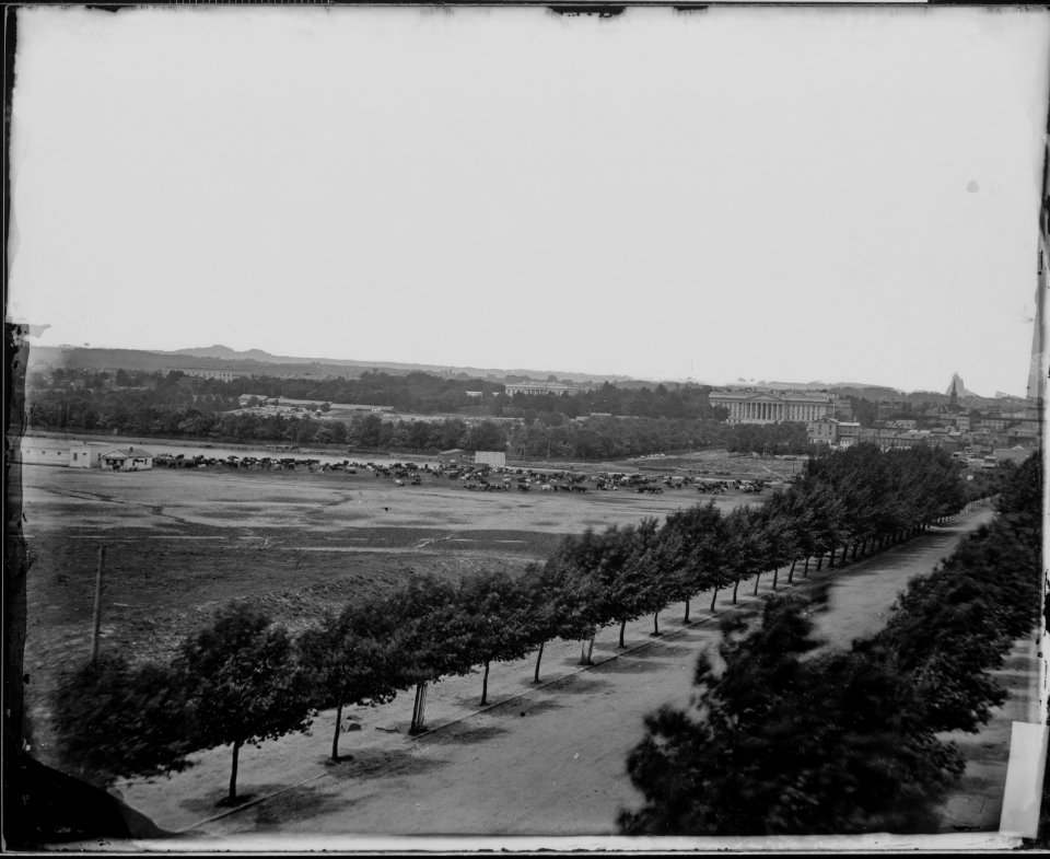 White Lot during the war, Washington D.C. Shows Tiber River, now B St. - NARA - 529253