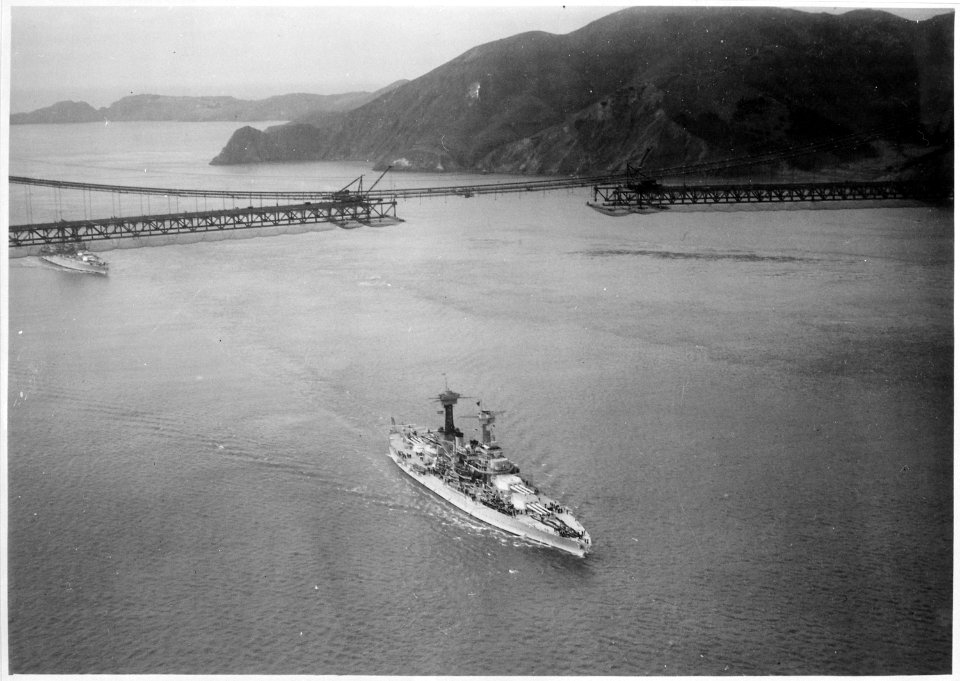 West Virginia (BB48). Aerial, port bow, underway, 02-09-1939 - NARA - 520818