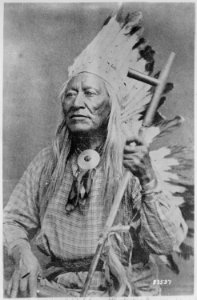 Washakie (Shoots-the-Buffalo-Running), a Shoshoni chief, half-length, seated, holding pipe - NARA - 530875 photo