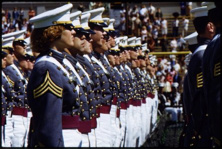 West Point graduating class of 1980. Cadets stand at attention during graduating ceremony. Nearly 900 cadets were in... - NARA - 530632