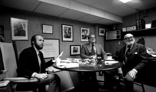 White House Photographer David Hume Kennerly Meeting with Photographer Ansel Adams and William Turnage in the White House Photographic Office - NARA 45644187