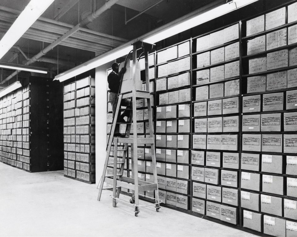 Washington National Records Center Stack Area with Employee Servicing Records