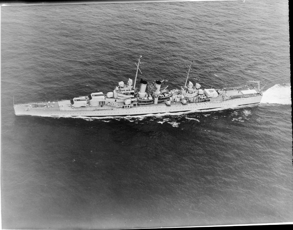 Wichita (heavy CA45). Aerial, port beam, underway, 05-01-1940 - NARA - 520817