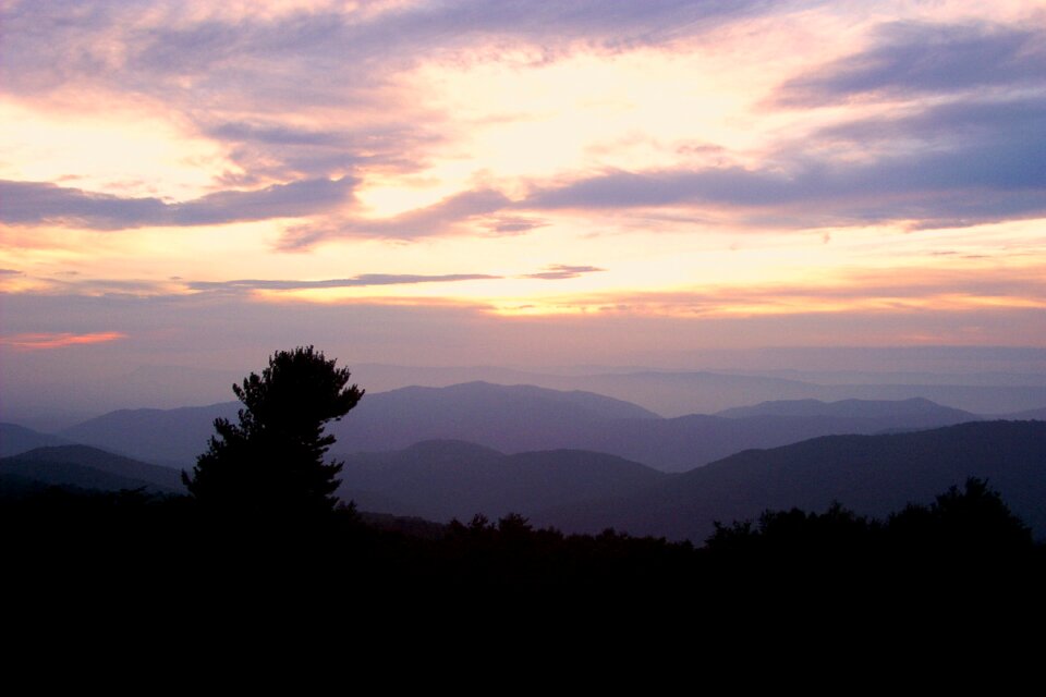 Blue ridge mountains sunset multiple sky lines photo