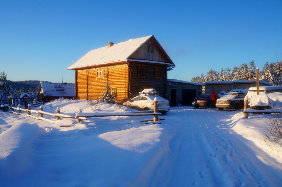 Russia landscape wooden house photo