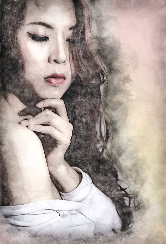 Long hair red lips asia