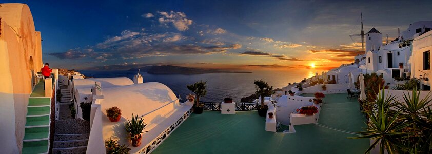 Panorama sunset windmill photo