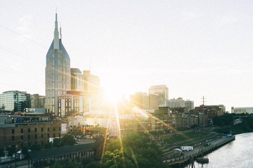 Sunset water building photo