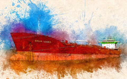 Ship watercolor blue