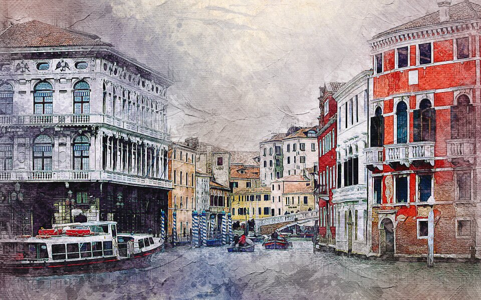 Venice small town watercolor