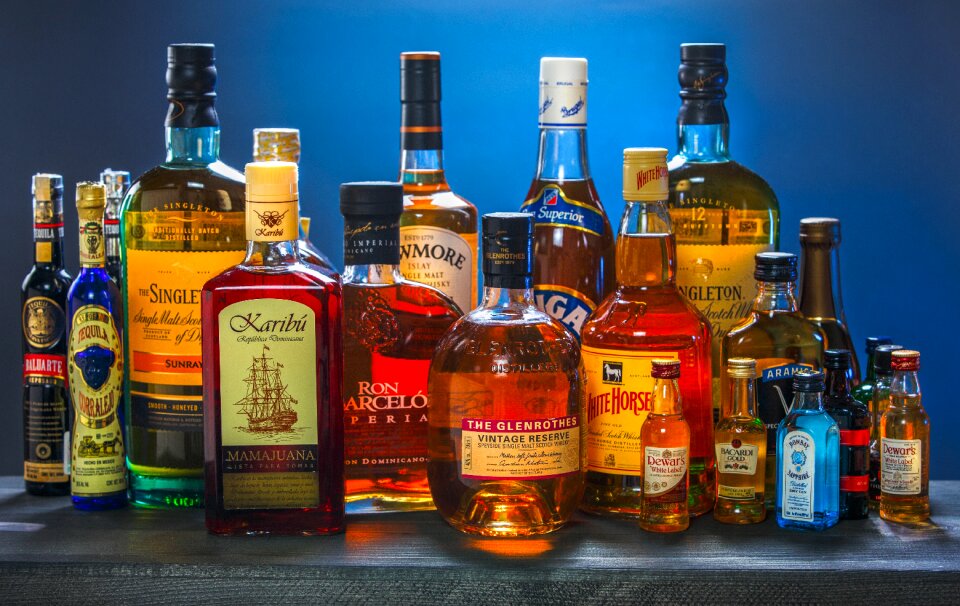 Whiskey rum tequila