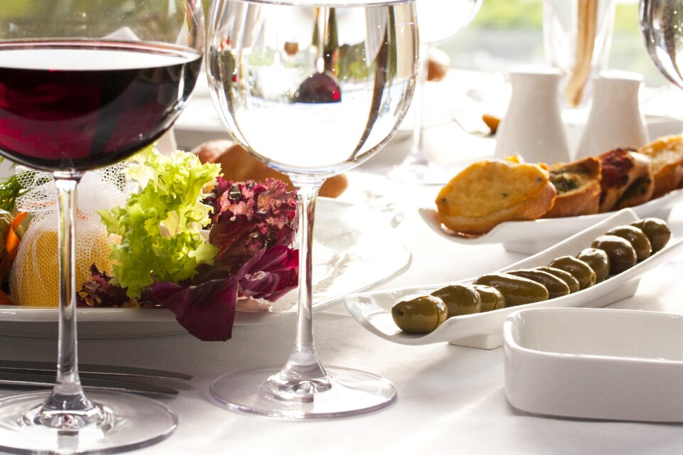 Food wine glasses a toast