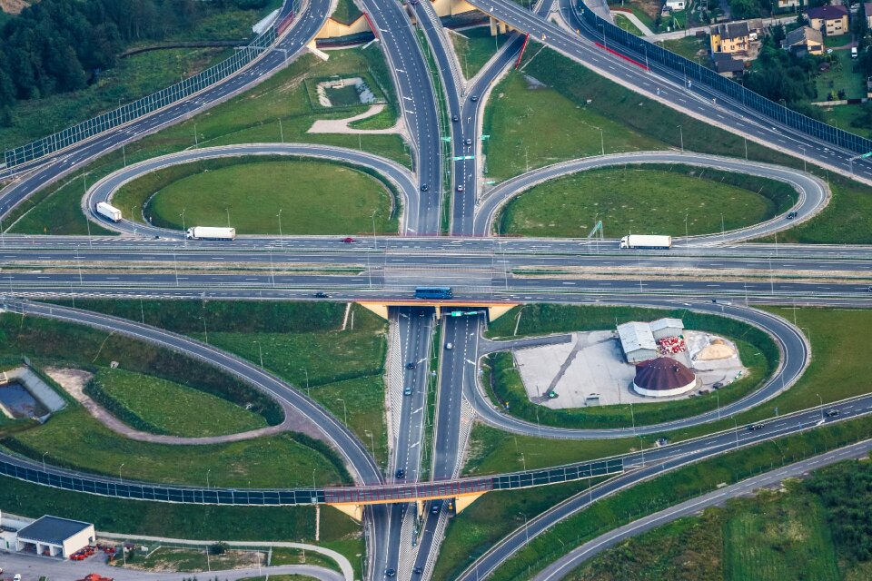 Transport hub aerial photo the height of the