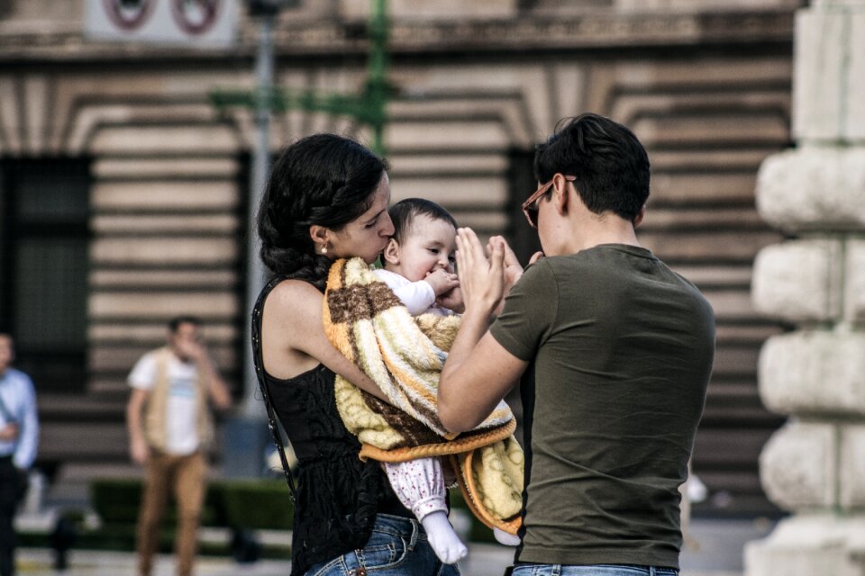 Male outdoors family