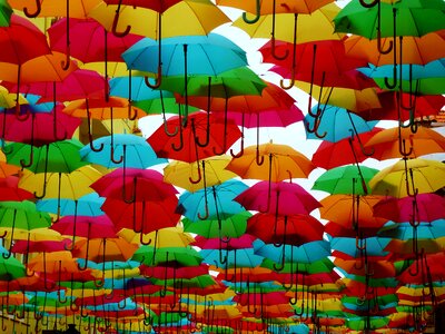 Colorful umbrella mess ease