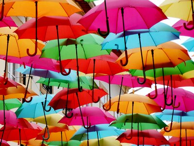 Colorful umbrella mess ease