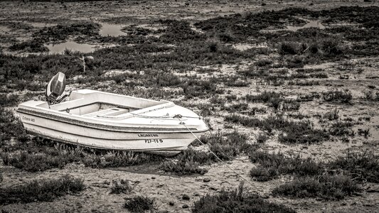 Beach landscape gray boat