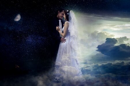 Just married hugs young
