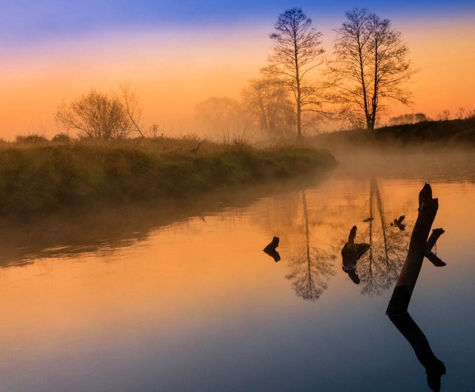 Landscape the fog sunrise