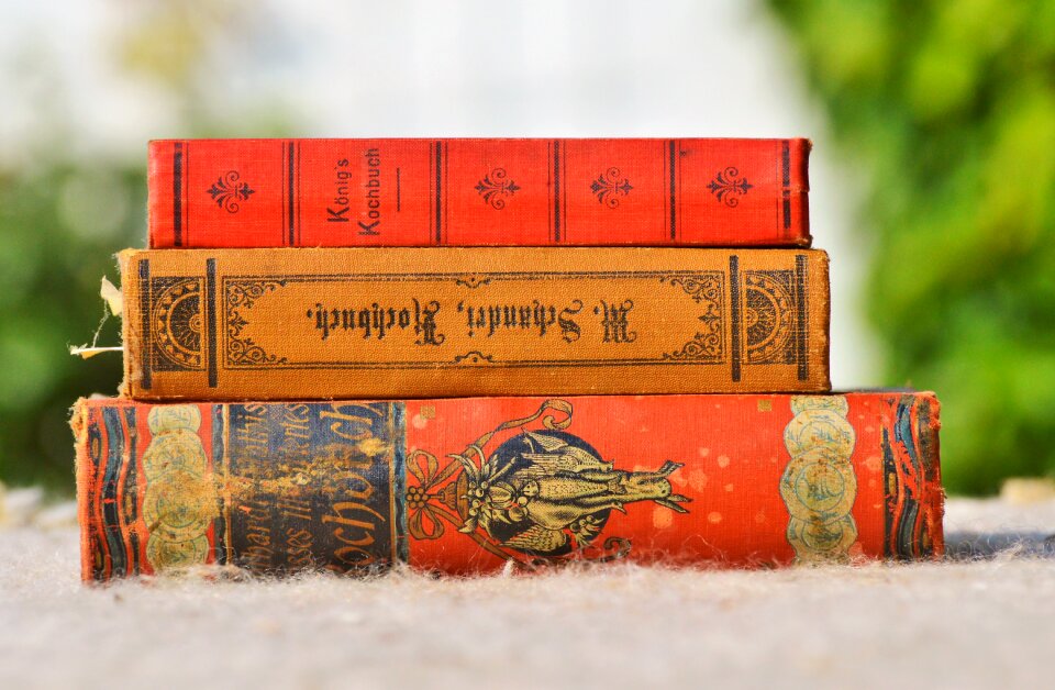 Cooking books book stack old german scripture