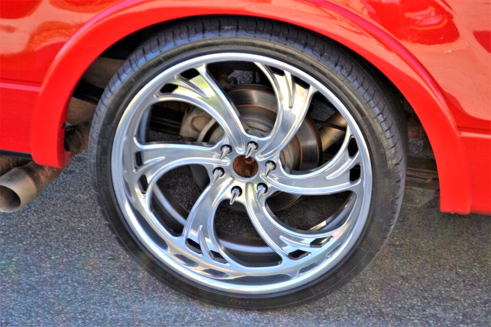 Red sports car rim silver