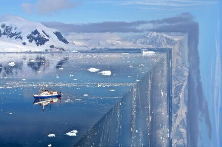 Panoramic winter boat photo