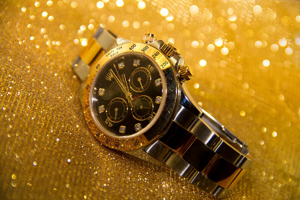 Golden background gold men's watch