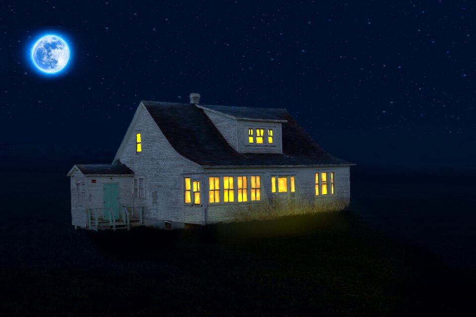 Full moon old house moonlight