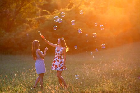 Game bubbles young woman