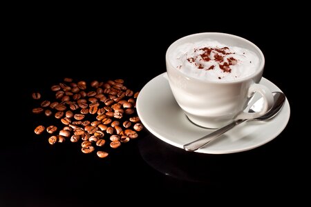 Cup cappuccino coffee beans photo