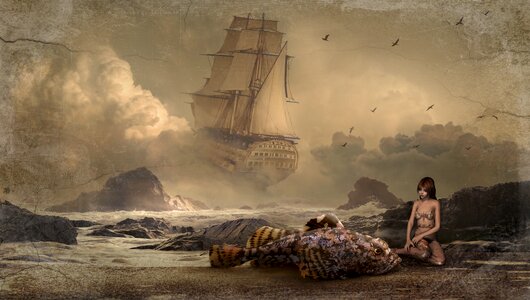 Fish composing sailing vessel