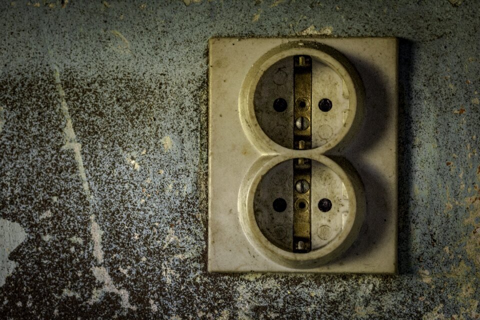 Power socket used close-up