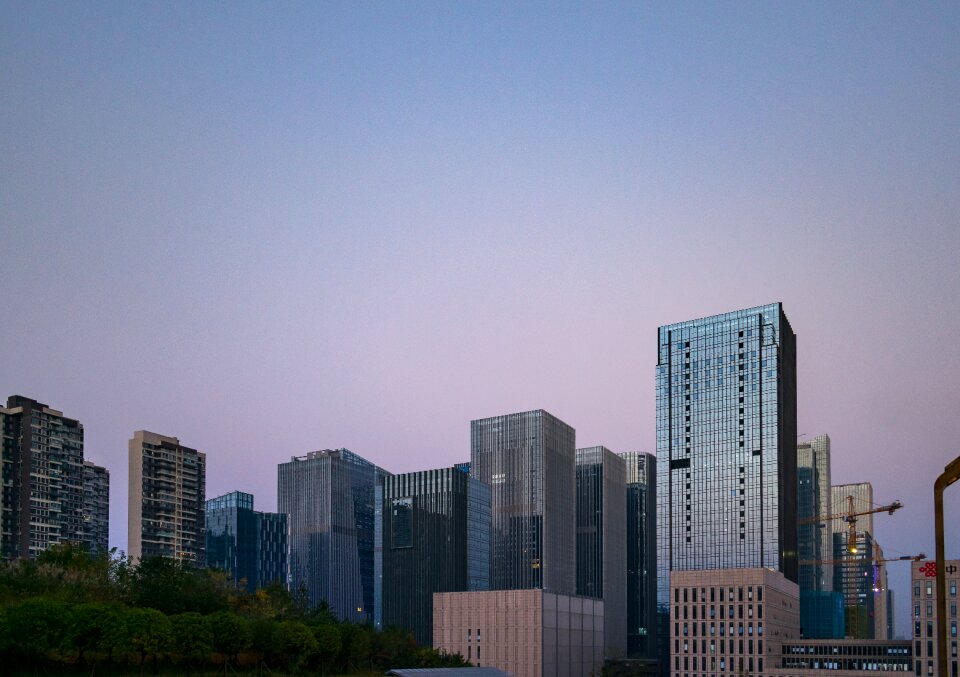 Guizhou city view mountain lakes building