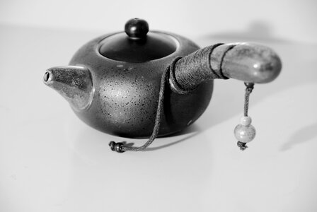 Japanese clay teapot tableware black and white photo