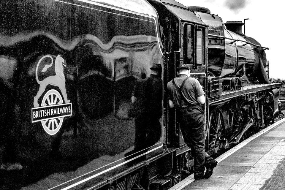 Break black and white steam locomotive