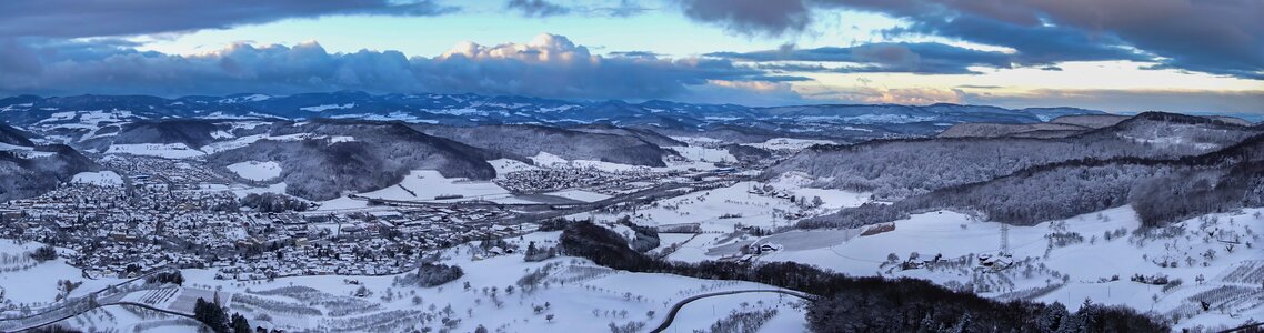 Urban sprawl snowy landscape