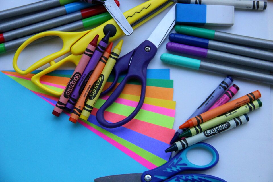 Crayons scissors stationery