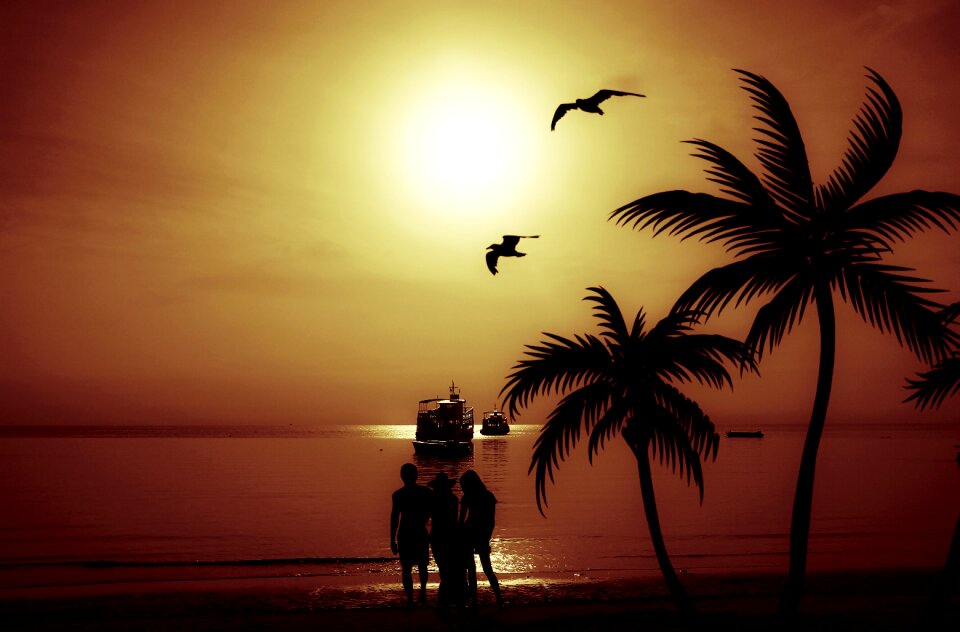 Ship silhouette sunset photo
