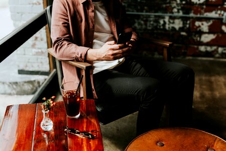 Sitting wooden table photo