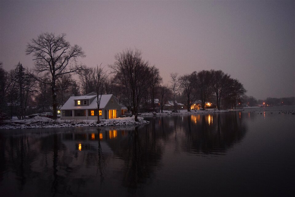 Night lights winter rural