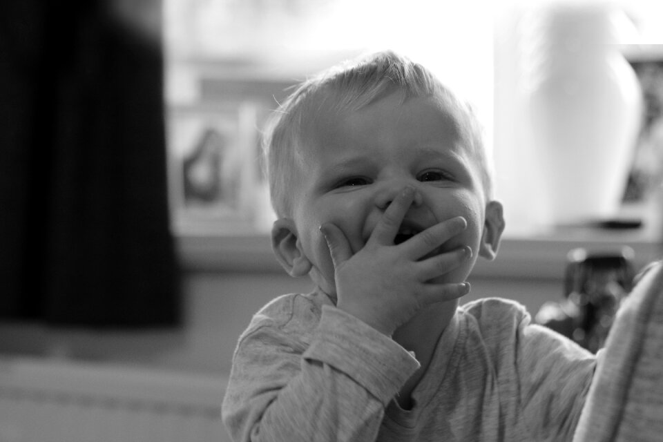 Kid happy black and white