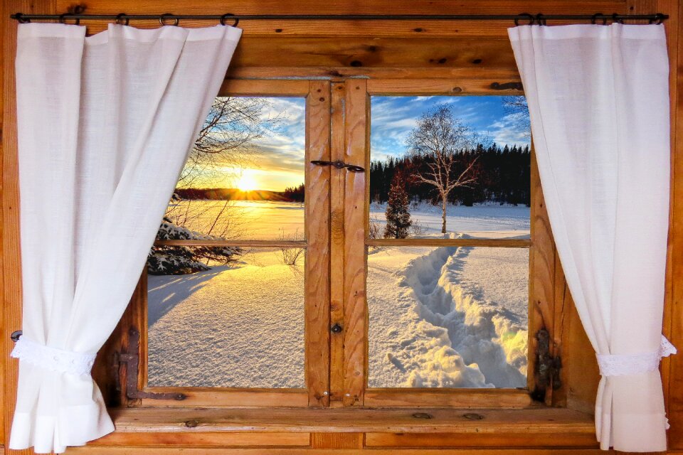 Snow sunrise window