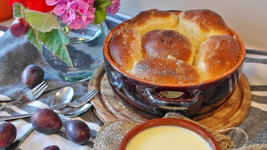 Plum noodle sweet dish cake