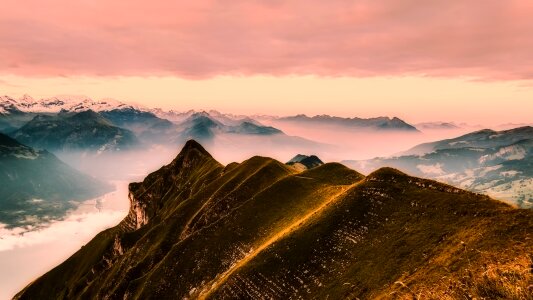 Sunrise fog landscape photo