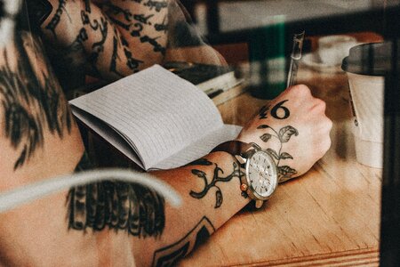 Book wooden table photo